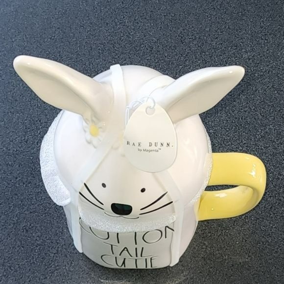 Rae Dunn Cotton Tail Cutie Bunny White‎ Ceramic Coffee Mug With Topper 16oz - Picture 3 of 8
